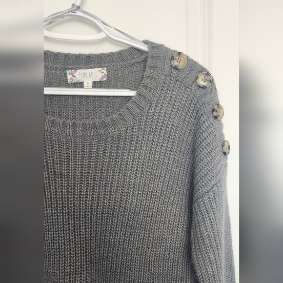 Pink Rose Sweater 4 Button Shoulder Accent Size Small - Picture 2 of 6